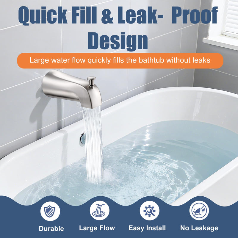 Universal Bathtub Tub Spout with Diverter, Fits 1/2" Slip-Fit Copper Pipe Connection, Pull Down Bathtub Faucet Spout Replacement, Easy Installation (Brushed Nickel) Brushed Nickel