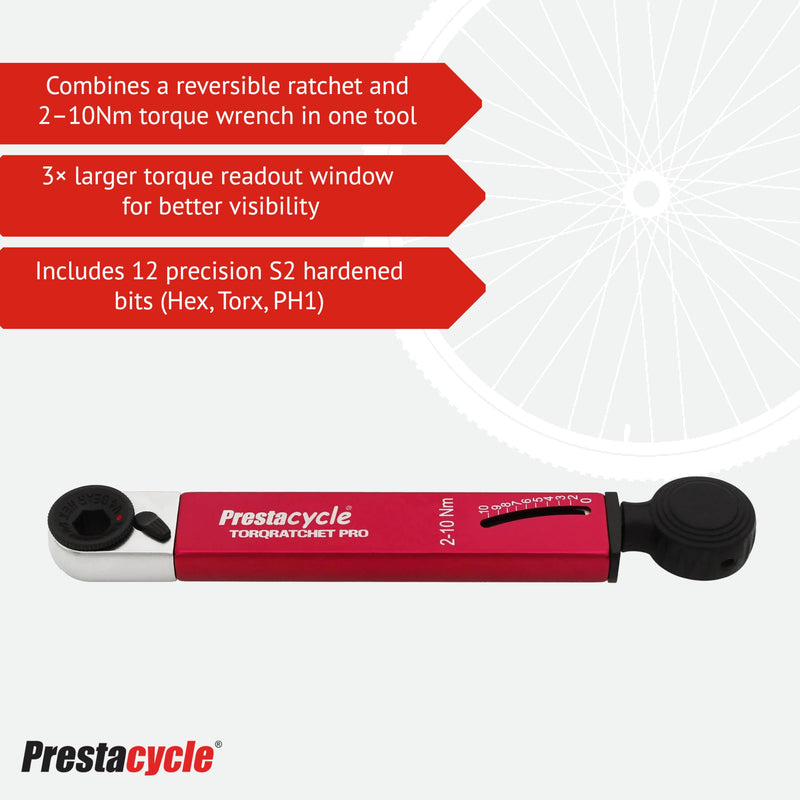 Prestacycle TorqRatchet PRO Wallet Kit – 2–10Nm Torque Wrench & Reversible Ratchet Multi-Tool – Bike Tool Set with 12 Bits – Slim Carry Wallet with Card Pocket – 60Nm Rated