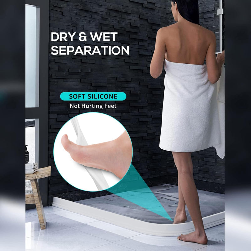 Hi-Na 3ft/5ft/6ft/8ft/10ft Collapsible Shower Threshold Water Dam Water Barrier for Shower and Water Stopper Keeps Water Inside Water Threshold for Wet and Dry Separation (5ft, White) 5ft