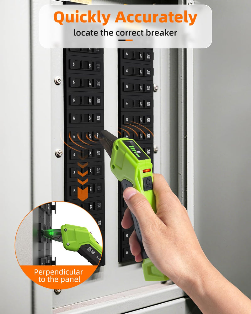 Circuit Breaker Finder with Outlet Tester, Quick GFCI, Voltage, AC 90-135V Electrical Circuit Tracer with Dual LCD Display, Batteries and Carrying Case Green2