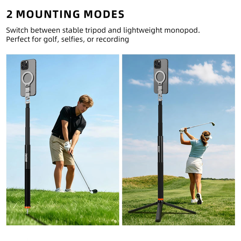 BRDRC Golf Tripod & Monopod Magnetic Phone Stand Holder Golf Selfie Stick Recording Stick Aluminum Golf Swing Training Aid with Mag Safe Adapter & Phone Clip for MagSafe/iPhone Android Accessories