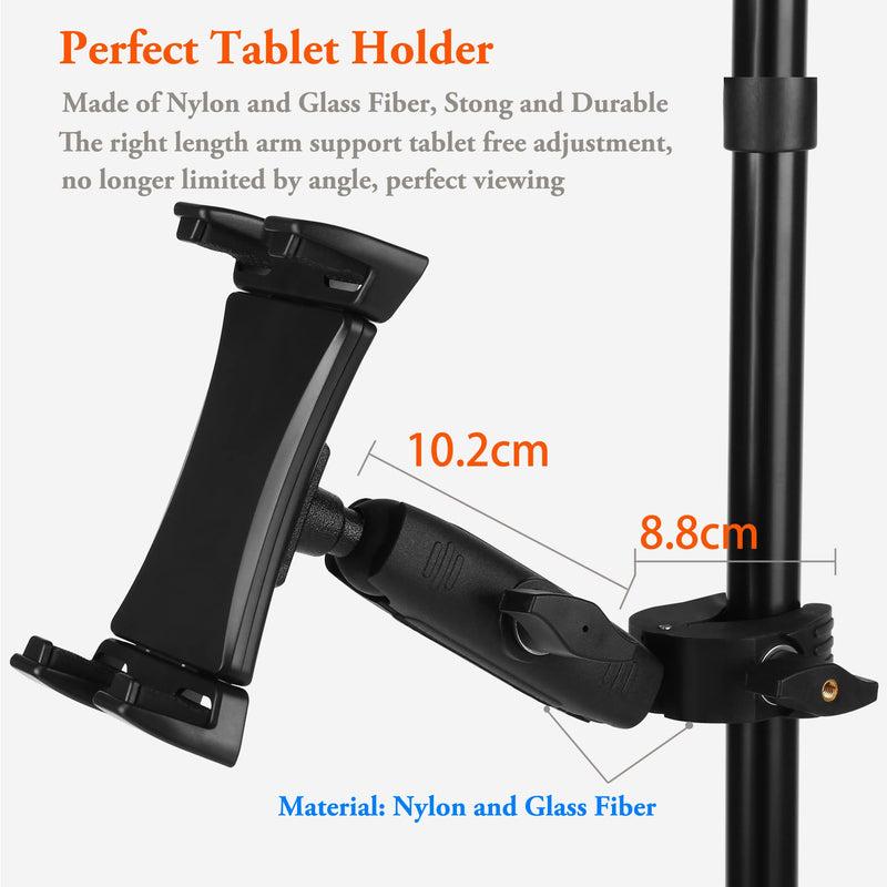 Peastrex Ipad Holder for Mic Stand, Tablet Phone Holder Micophone Music Stand Mount Adjustable Rotatabe with Super Handle Clamp for iPad Pro 12.9 Air Mini, Android, 4 to 13.5inch iPhones and Tablets