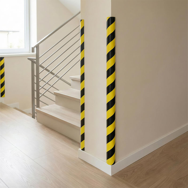 Wall Corner Guards Edge Protector | 16.4 ft | Yellow & Black Warning Stripes | High-Density NBR Foam | Self-Adhesive Bumper for Garage/Warehouse 1