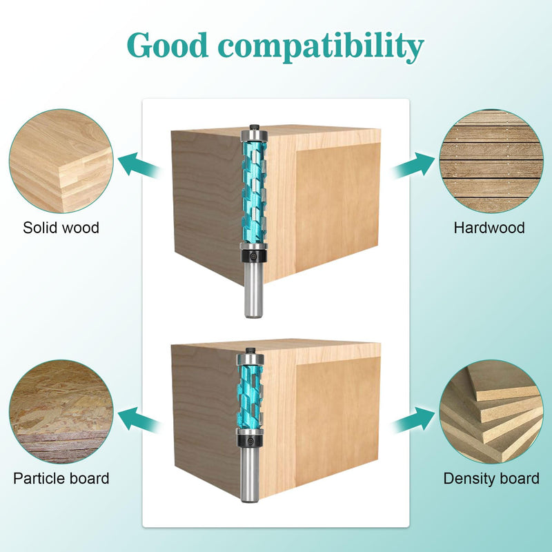 2PCS Flush Trim Router Bit 1/2 Shank for Woodworking Leveling Trimming, Double Bearing Spiral Trimmer 1.75" &2.56 " Cutting Length, Spiral Flush Trim Router Bit 1/2 Shank for Wood/MDF/Plywood