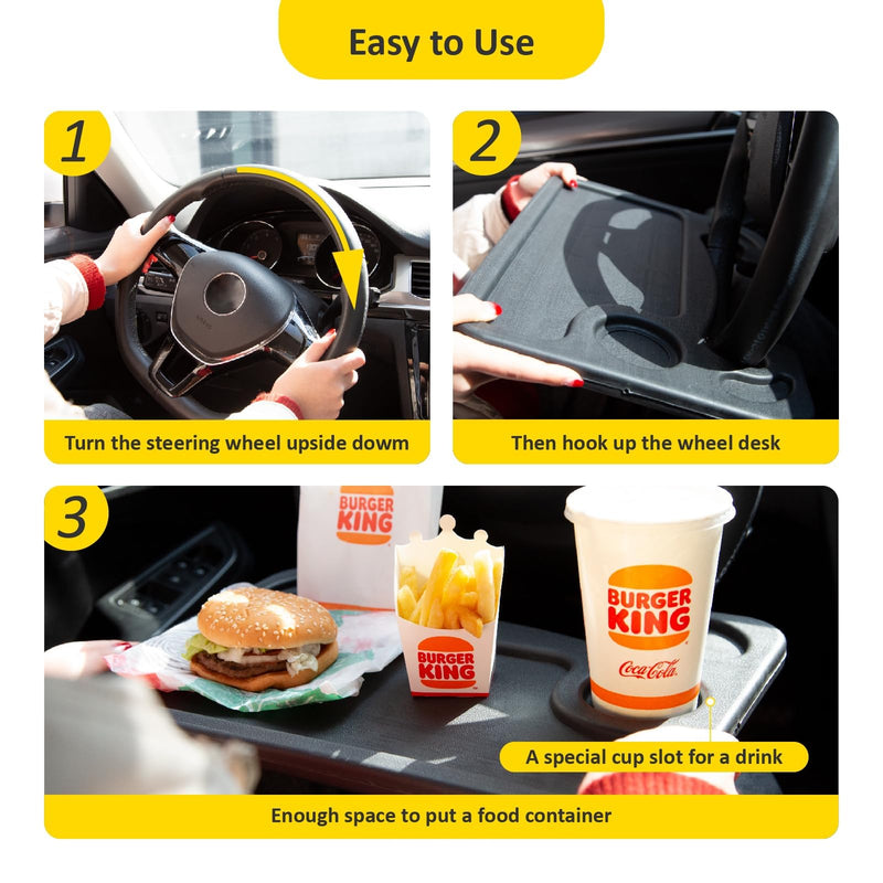Cutequeen Car Steering Wheel Desk,Multi-Function Car Table & Computer Tray,Universal Food Tray for Most Vehicles