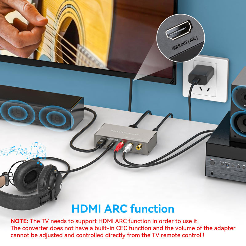 HDMI ARC to RCA Audio Converter 3 in 1 Digital to Analog Audio Converter with Optical Coaxial ARC Input Toslink Coaxial RCA AUX Output Support Dolby DTS LPCM for TV Soundbar Home Theater M HDMI ARC to RCA Audio Converter