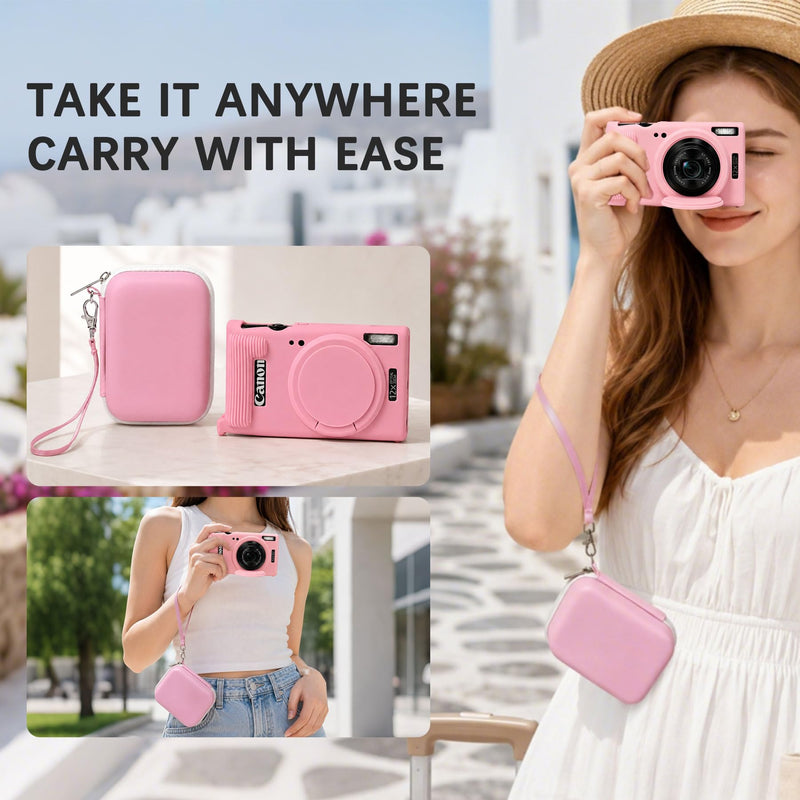 Case for Canon PowerShot ELPH 360 HS A/360 HS/360/650 Digital Camera | Canon PowerShot ELPH 360 HS A/ 360 HS/ 360/ XY 650 Hard Carrying Case + Soft Silicone Cover with Removable Lens Cover, Pink