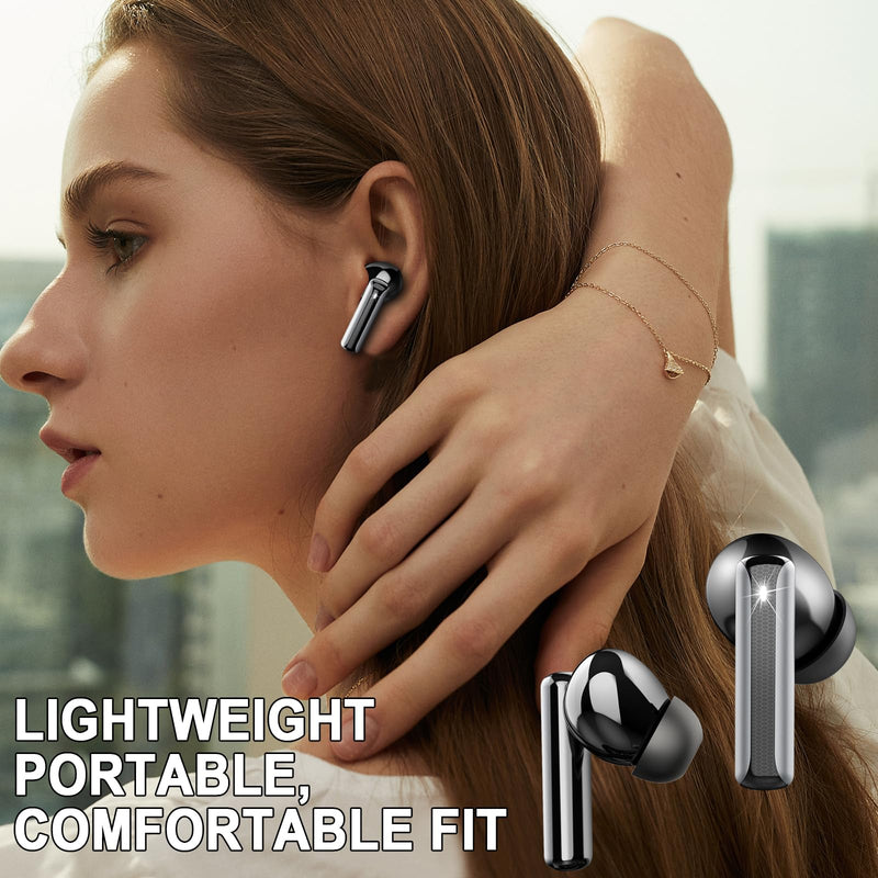 Wireless Earbuds, 2026 Bluetooth 5.4 Headphones Bass Stereo, Ear Buds with 4 Mics ENC Noise Cancelling, Bluetooth Earbuds 48H Playtime LED Display Charging Case, IP7 Waterproof in Ear Earphones, Black Light Black