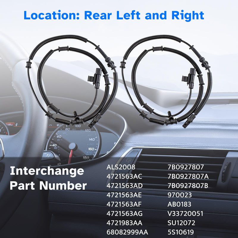 Rear Wheel Speed ABS Sensor Left and Right fit for 2008 2009 2010 2011 Chrysler Town & Country, Dodge Grand Caravan, VW Routan, Driver Passenger Side, ALS2008, 2pcs