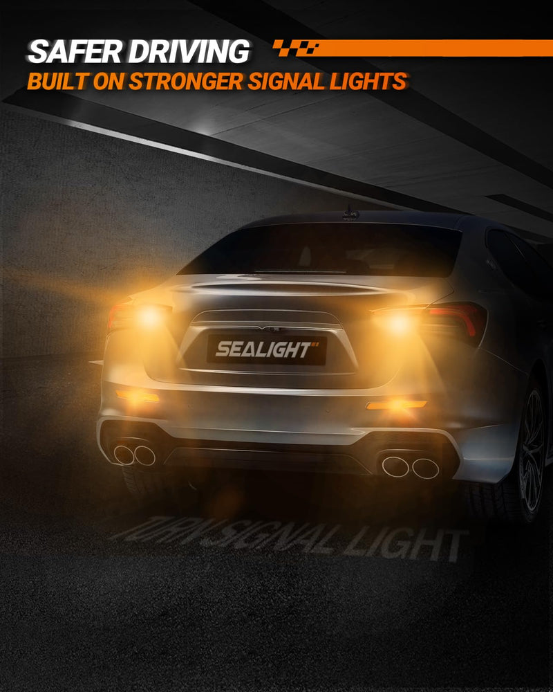 SEALIGHT 3157 LED Bulb Amber, LED Turn Signal Bulbs, Free Extra Resistor, 3156 3056 3057 Amber 2700K With Convex-Mirror for Front/Rear Turn Signal Light, Parking Light, Marker Light, 2PCS Amber/Yellow