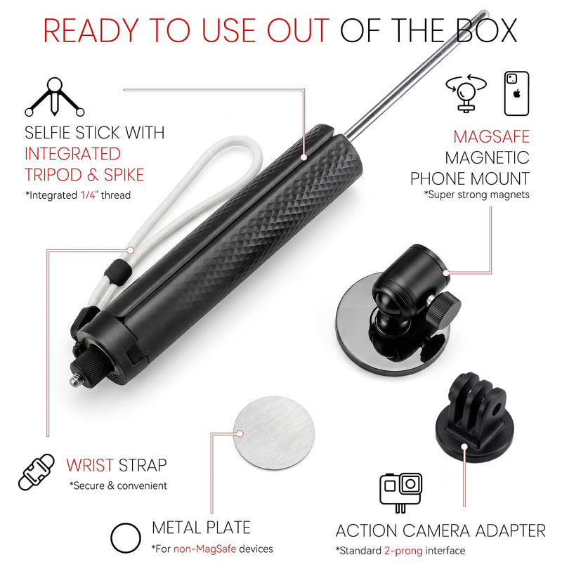 Golf Monopod Stick, Integrated Design Magnetic Tripod Selfie, Phone Holder | All-In-One Design, Ultra-Strong Magnetic Hold (3000g+), Smaller, Lighter, 360° Rotating Head, Adjustable Height