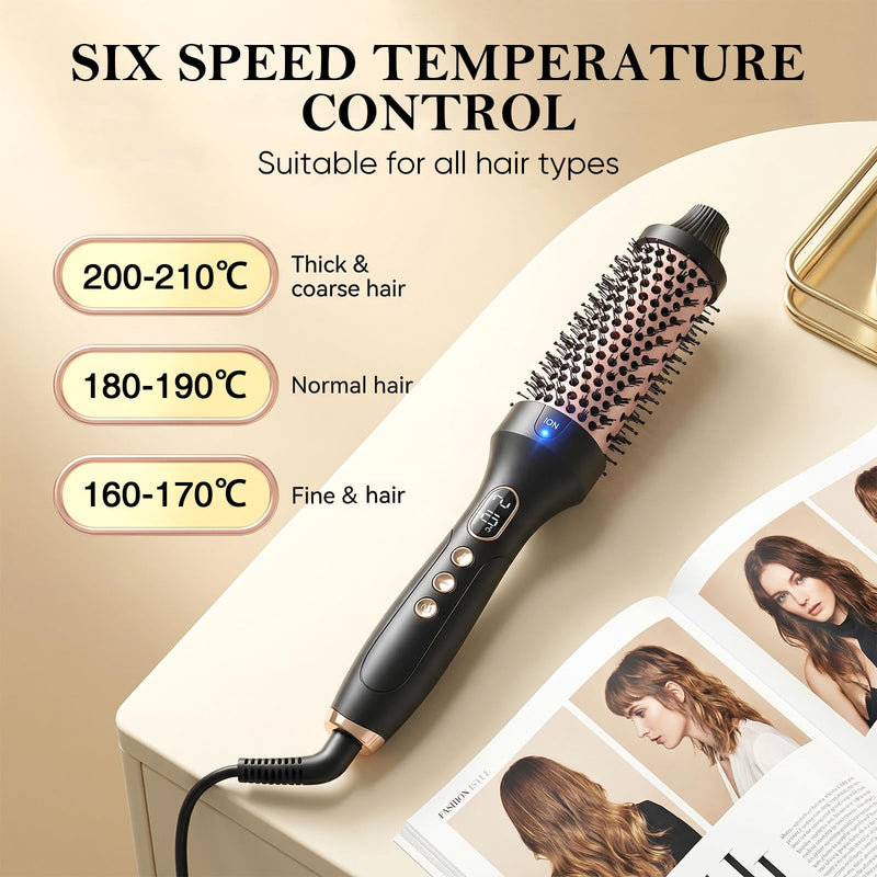  [AUSTRALIA] - Ninnyi Hot Brushes for Hair Styling, 38mm Adjustable Temperature Round Heated Thermal Curling Brush with Display for Short to Medium Hair