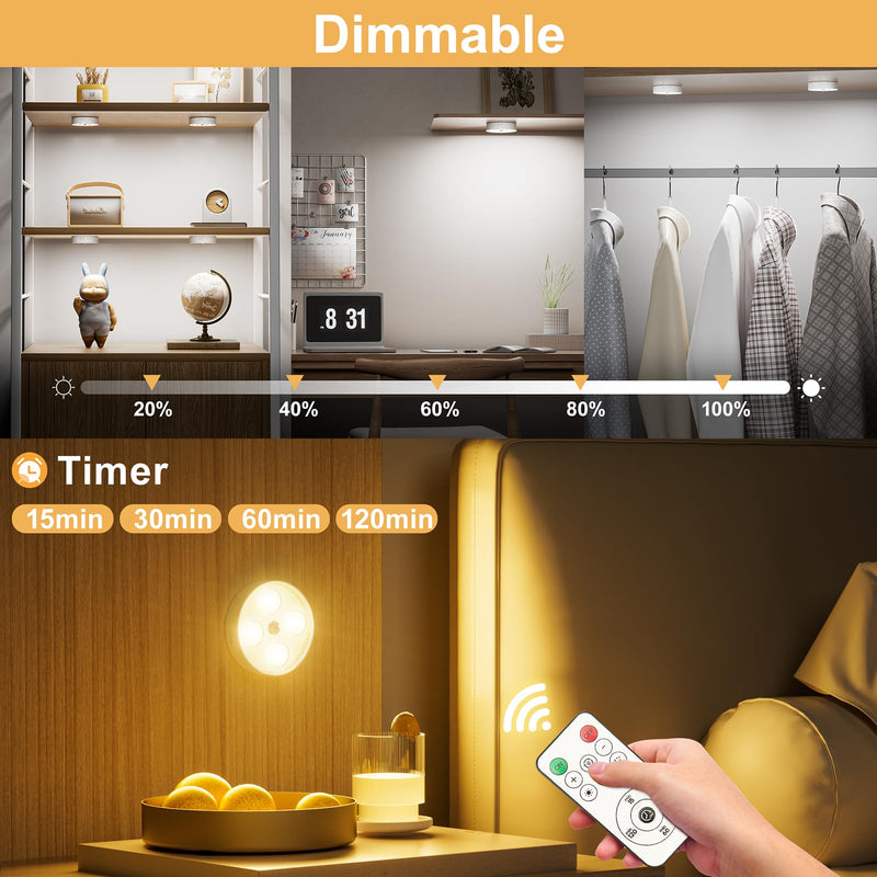 Under Cabinet Lighting, 1500mAh Rechargeable Motion Sensor Puck Lights with Remote, 3 Color Temper, Magnetic Stick on Light, Dimmable Under Counter Lights for Kitchen, Shelf, Closet, Stair, 6Pack 6 Pack Warm White & CoolWhite