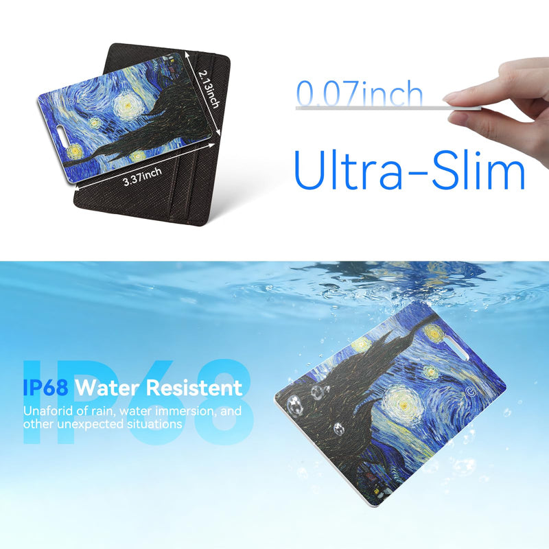 DERAX Wallet Tracker Card (iOS & Android) Wireless Charging & 1-Year Battery, Ultra-Thin IP68 Waterproof Smart Card Works with Apple Find My & Google Find My Device for Wallet, Passport, Luggage