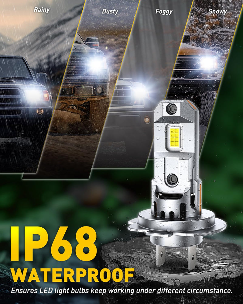 AUXITO H7 Bulbs, 900% h7ll LED Super Bright, Mini Size, Plug N Play, Long Lifespan, 2PCS H7 with Fan