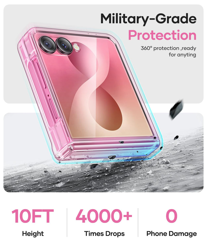 Vihibii for Samsung Galaxy Z Flip 8 Case with Hinge Protection, Clear | Non-Yellowing, Outer Screen Protector, Shockproof, Anti-Slip, Full Body Protective, Durable, Transparent, Slim, Transparent