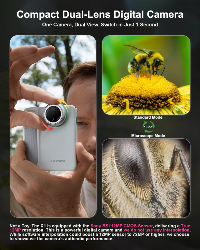 MicroCam-X1 4K Digital Camera, 12MP BSI CMOS Sensor, 400X Microscope, Autofocus, 3.5" LCD | Compact Kids Camera for STEM Learning | Point & Shoot, Portable, Travel, Ideal Gift 32GB