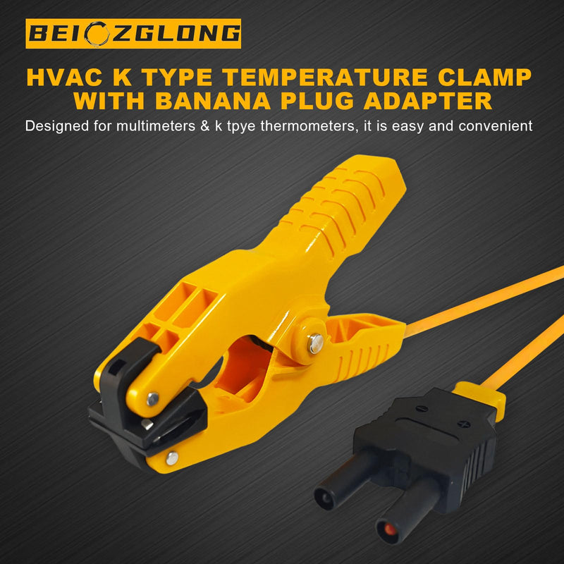 2 PCS HVAC Temperature Clamp with Banana Plug Adapter, K-Type Thermocouple Clamp Pipe Temp Clamp for HVAC/Multimeter, Temperature Sensor Probes Measures -40~392℉(-40~200℃) (BEIO 003 2PCS) BEIO 003 2PCS