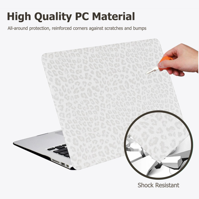 Sparkly Leopard Print Case for MacBook Air 13 inch 2026-2022 M5 M4 M3 M2 | Model A3449 A3240 A3113 A2681 - Glitter Cheetah Spots PU Leather Hard Case for MacBook Air 13.6 inch + Keyboard Cover, White