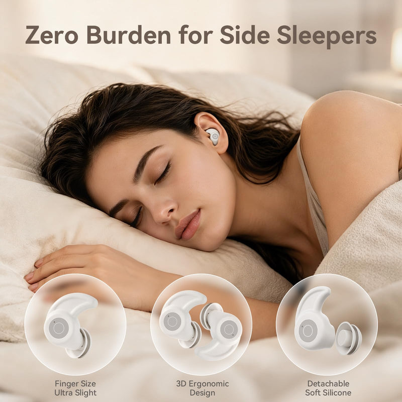 OHAYO A10 Sleep Earbuds, Noise Isolation with 72H Playtime, Ultra-Thin Design for Sider Sleeper, Strong Bluetooth 6.0 Connection, White Noise APP, Mini Sleep Earbuds Without Touch Control