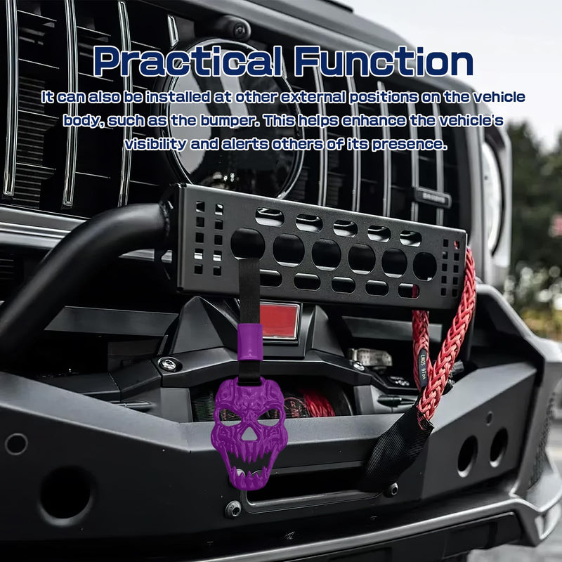 2PCS Skull Car Handle Strap, Horror Skeleton Handle Ring for Cars, Spooky Skull Auto Hanging Charm, Warning Ring (Purple) Purple