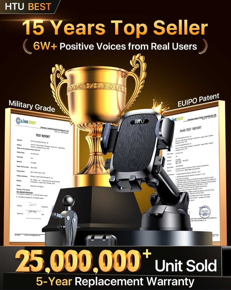 【Upgraded Strongest Suction & Pro Military-Grade Certs 】Ultimate Car Phone Mount【360°Rotatable Suction】Cell Phone Holders Truck Stand for Dashboard Windshield Vent for iPhone 17 Pro Max Samsung,Black Black