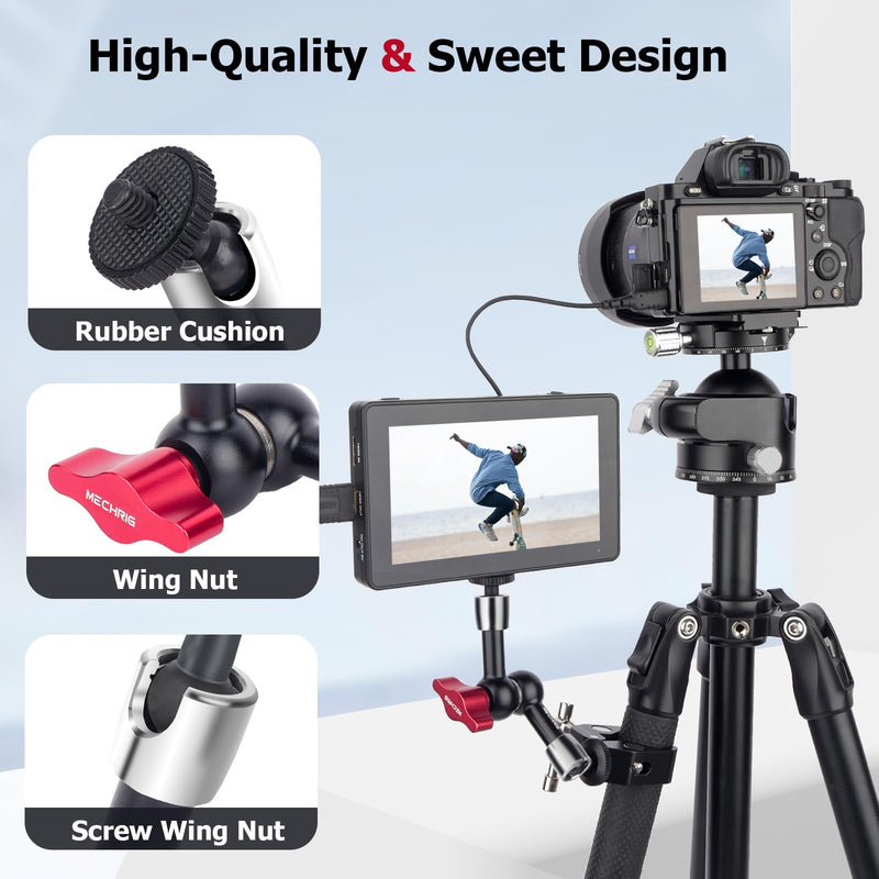 7" Cold Shoe Magic Arm with 360° Ball Joint & 1/4" Screw, Adjustable Stainless Steel Friction Arm for Camera Cage LED Light Microphone Monitor – DSLR Vlog Photography-87001 7" Magic Arm