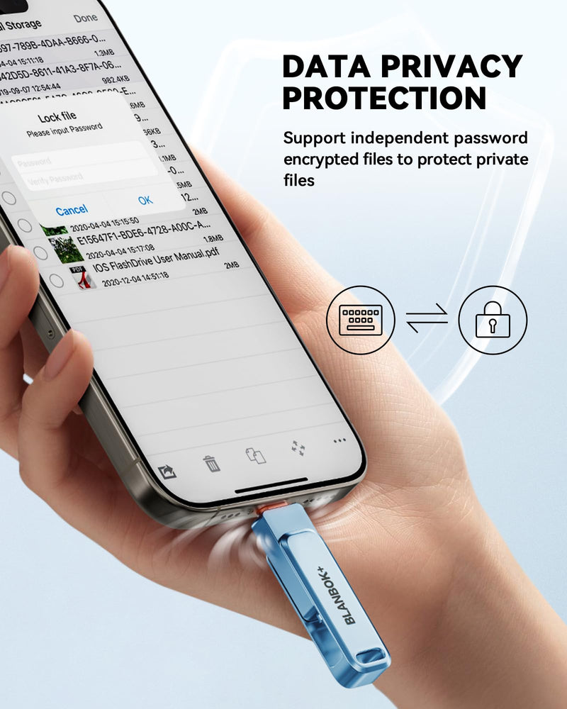 MFi Certified 256GB iPhone Photo Stick, High-Speed USB Flash Drive Memory Storage for Video Backup, Compatible for iPhone/iPad/Android/PC (Blue) Blue 256 GB