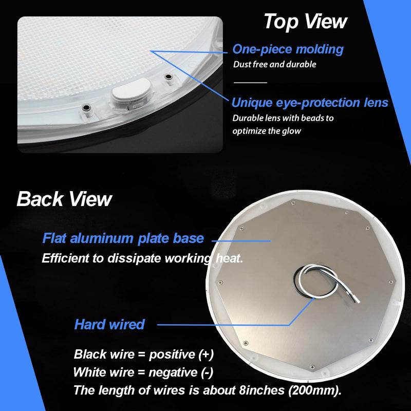 Dream lighting RV Lights Interior Dimmable 12 Volt LED Ceiling Light Fixture with Switch for RV Motorhome Boat Marine - 8.5 Inches, 14.3W, 850 LM, Cool White & Blue Lighting 8.5inch-Cool White&Blue