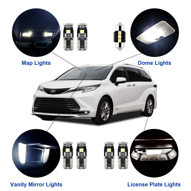 16 Pcs Super Bright 6000K White LED Interior Light: Bulbs Kit Package for 2011-2015 2016 2017 2018 2019 2020 2021 Toyota Sienna Lighting Package Kit Includes Light Accessories+ and Install Tool Toyota Sienna 2011-2021