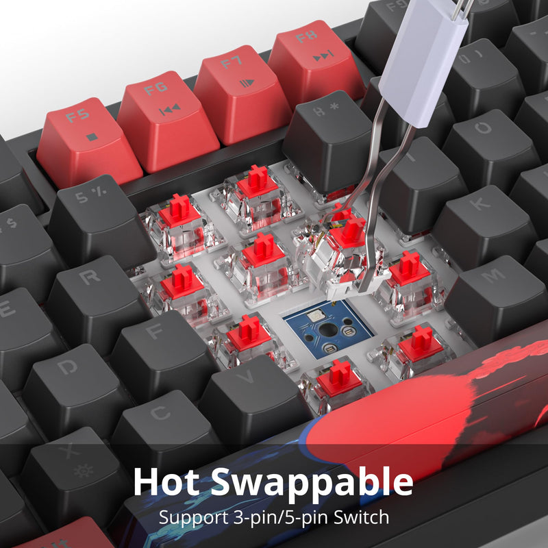 75% Mechanical Gaming Keyboard - Wired Gasket Mount TKL Hot Swappable RGB Backlit Knob for PC Laptop Windows Gamer (Red Black) Red Black