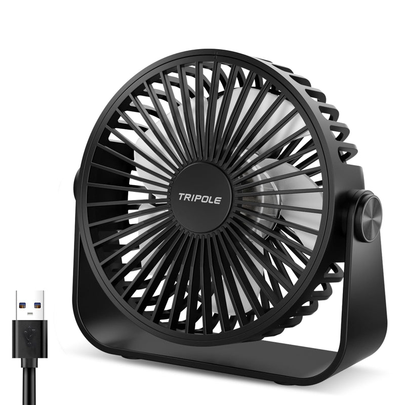 TriPole USB Desk Fan 4.5 Inches Portable Mini Fan Powerful 3 Speeds Wind Personal Desktop Fan with 360° Head Rotation for Home Office Car Indoor Outdoor Black