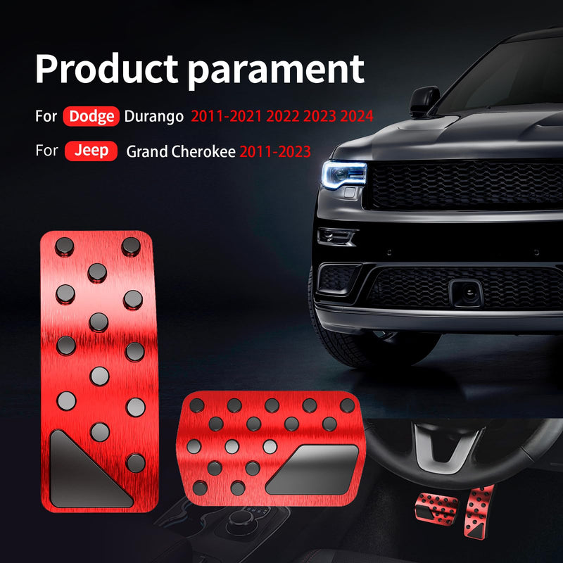 Car Pedal Cover for Dodge Durango Jeep Grand Cherokee 2011-2024 Aluminum Alloy No Drilling Aluminum Brake and Accelerator Pedal Covers 2PCS(Red) Red