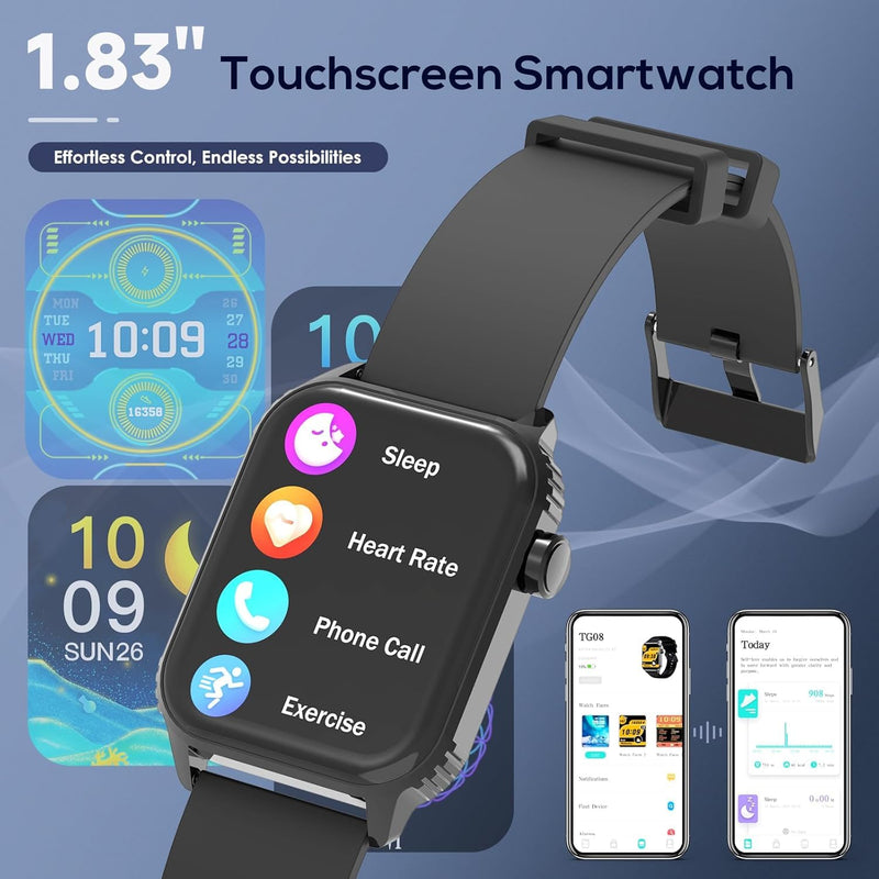 Smart Watch for Men, 120 Sports Modes Smartwatch with 1.83" HD, Alexa Built-in, Heart Rate/Sleep Monitor, IP67 Waterproof, Bluetooth Call & Music Control Fitness Watch for iPhone/Android (Black) Deep Black