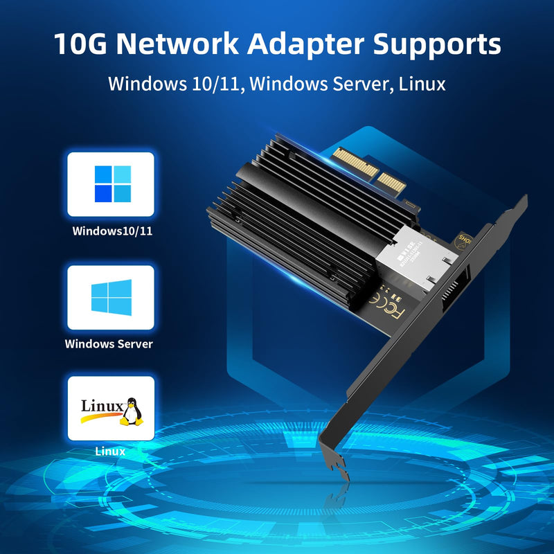 QFly 10G PCIe Network Card PCIe, 10 Gigabit Ethernet Adapter with AQC113 Controller, 10Gb RJ45 Port NIC Card, Supports Windows10/11/Windows Server/Linux