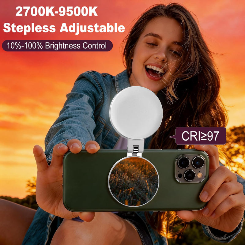 Selfie Light for iPhone with Makeup Mirror–360° Rotation | CRI 97+, 2700K-9500K 300 Lumens Ring Light for Phone, iPhone Photography Video TikTok Zoom Makeup