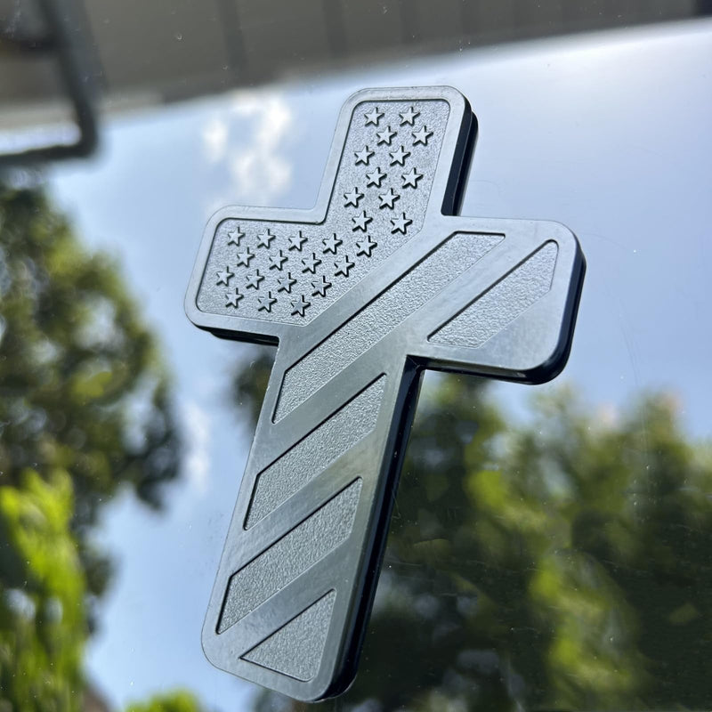 Cross Christian Car Emblem – Patriotic USA Flag Zinc Alloy 3D Badge with 3M Adhesive – Cross Decal for Car, Truck, Window, Door, Toolbox, or Home Decor (Matte Black) Matte Black