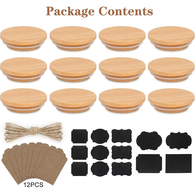 Oui Yogurt Lids Set - Bamboo & Wooden, Silicone Sealed, 12 Pack with Glass Storage Lids Classic*12PCS