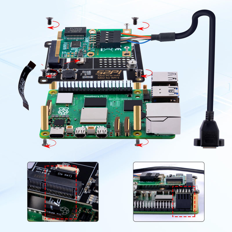 GeeekPi PCIe Express to Mini PCIe HAT M02 for Raspberry Pi 5, Support All Mini PCIe Devices Network Cards Mini PCIe Adapter