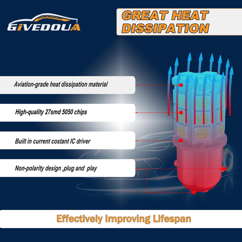 GIVEDOUA 1157 Led Bulb BAY15D 7528 2057 2357 Led Bulb for Brake Lights, Backup Reverse Lights,Tail Lights, Super Bright 5050 27-SMD 12V White (4pcs) 4