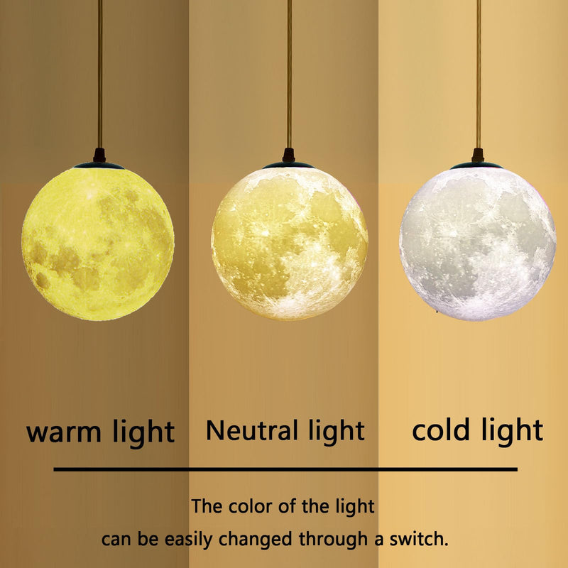 AECBUY Resin Moon Pendant Lamp Plug in Adjustable Cord, 3D Printing Hanging Ceiling Lighting Fixture, Pendant Light for Home, Office, Bars and Cafe, ddct210821B05