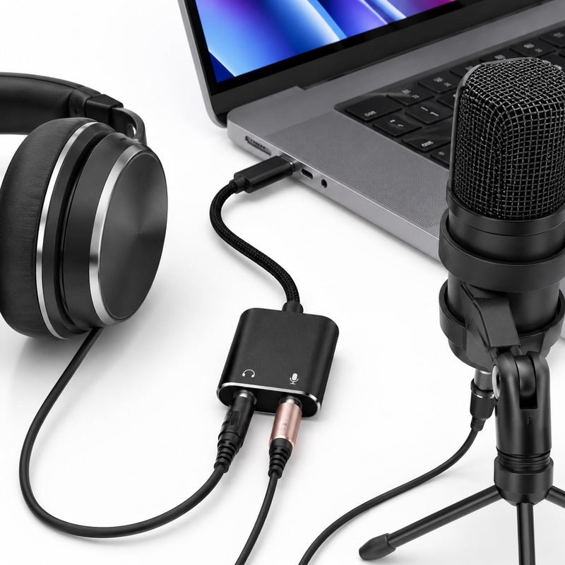 USB C Sound Card, Type C External Sound Card to Headphone and Microphone Jack Audio Adapter Compatible with Windows, Laptops, Desktops Windows