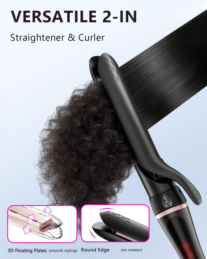 5 in 1 Curling Iron, Curling Wand Set with Thermal Brush Flat Iron Hair Straightener Interchangeable Ceramic Barrels (0.35"-1.25") Instant Heat Up for Waves Dual Voltage Hair Curler, Gifts for Women