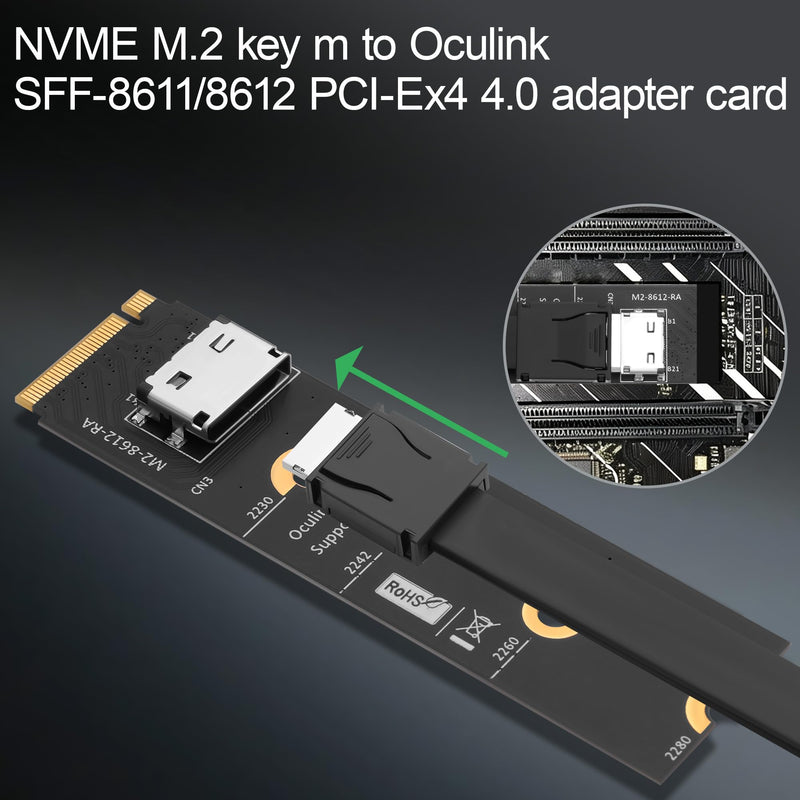 M.2 NVMe M-Key to OCuLink SFF-8611/SFF-8612 PCIe 4.0 x4 Adapter, Vertical 2280 NGFF SlimSAS Converter, Gen4 Expansion Card for Mini ITX, NUC, Desktop PC, Server U.2 NVMe SSD (Model C)