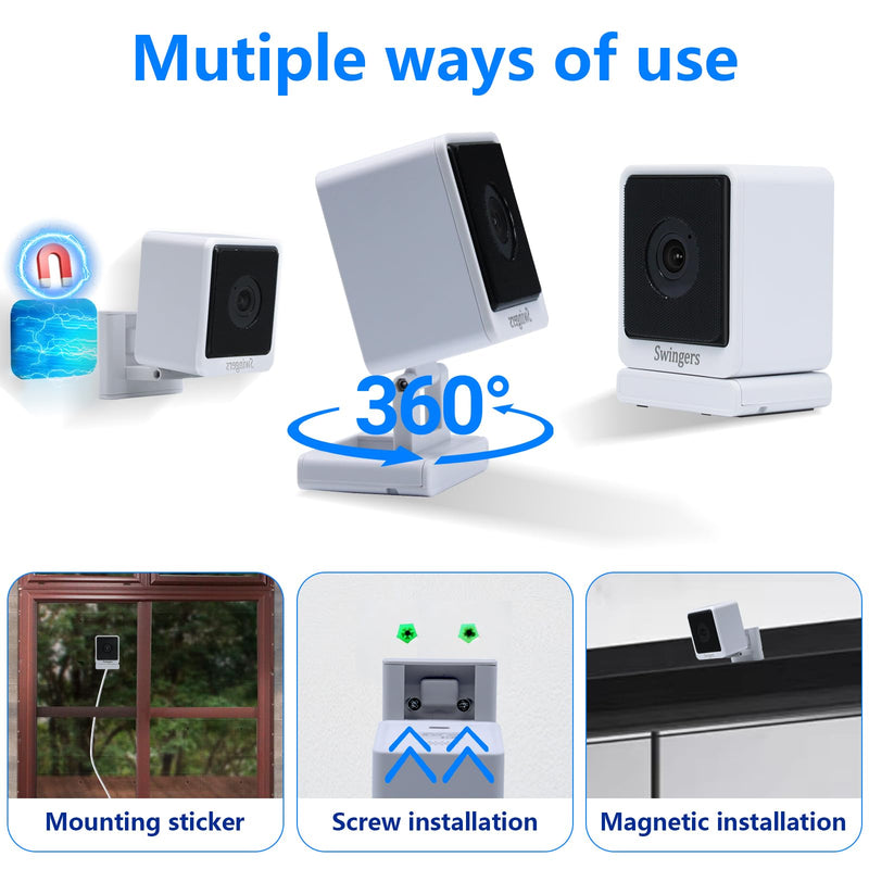 Swingers 3MP 2K Window Camera,2.4GHz & WiFi Indoor Cameras for Home Security with Phone app,Person & Motion Detection,Night Vision,Easy & Quick Install (2 Pack) White 2 PACK