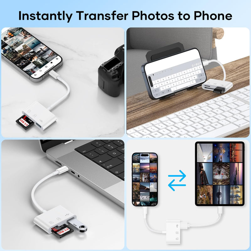 3-in-1 USB-C SD Card Reader for Mac, with SD, Micro SD, and USB Female Port, Supports SDHC, SDXC, Upload Photos and Videos