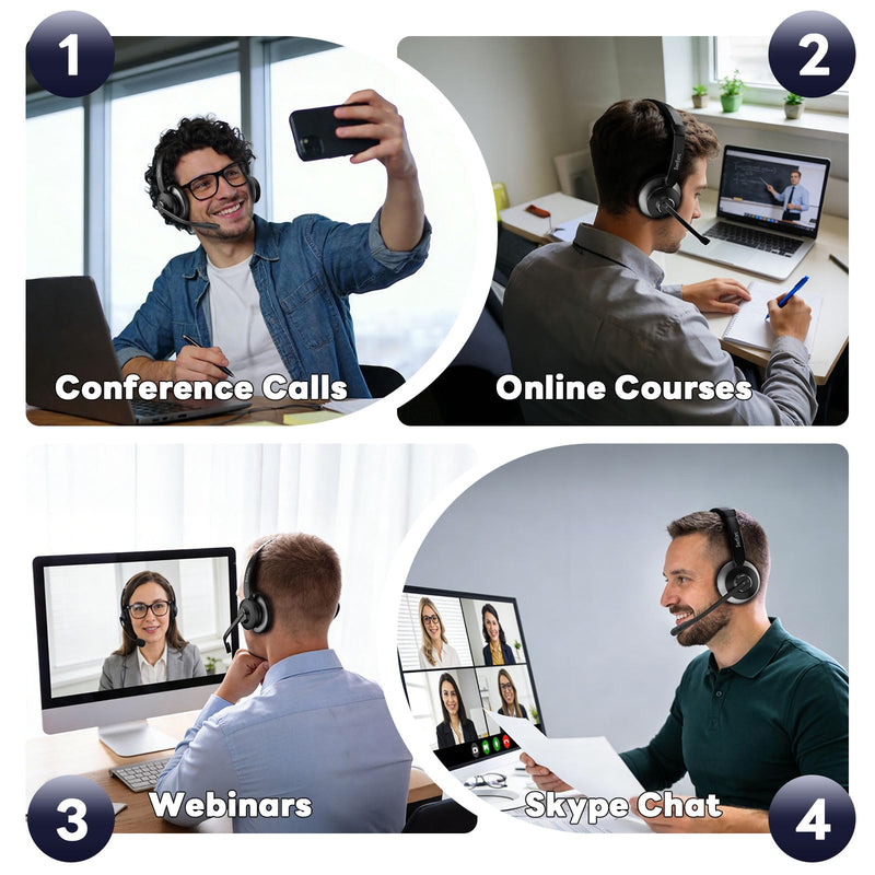 Bluetooth Headset, Wireless Headset with Mic for Work, Advanced AI Noise Cancelling Microphone (Clear Calls & Mic Mute), Bluetooth 5.3, USB Dongle, Headphones with Mic, for PC/Zoom/Office Black