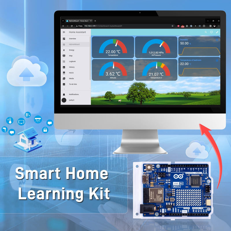 GeeekPi Cloud Ready Starter Kit with UNO R4 WiFi, Bluetooth, I2C, 12x8 LED Matrix, IoT Integration and Tutorials for Beginners & Engineers
