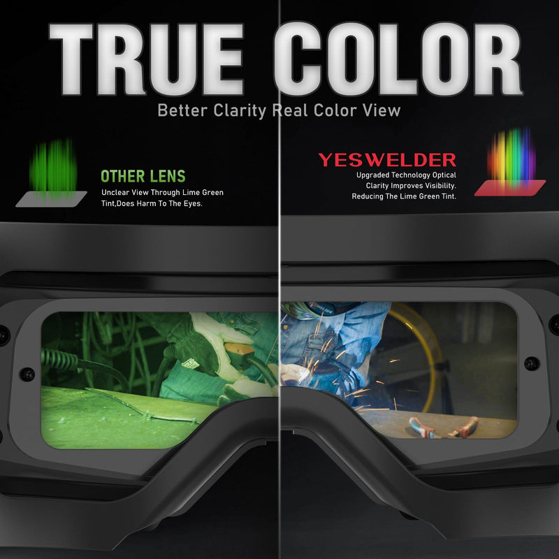 YESWELDER True Color Auto Darkening Welding Goggles, Wide Shade Range 4/5-9/9-13 with Grinding, Welding Glasses Welder Mask Welding Helmet for TIG MIG ARC Plasma Cut Black