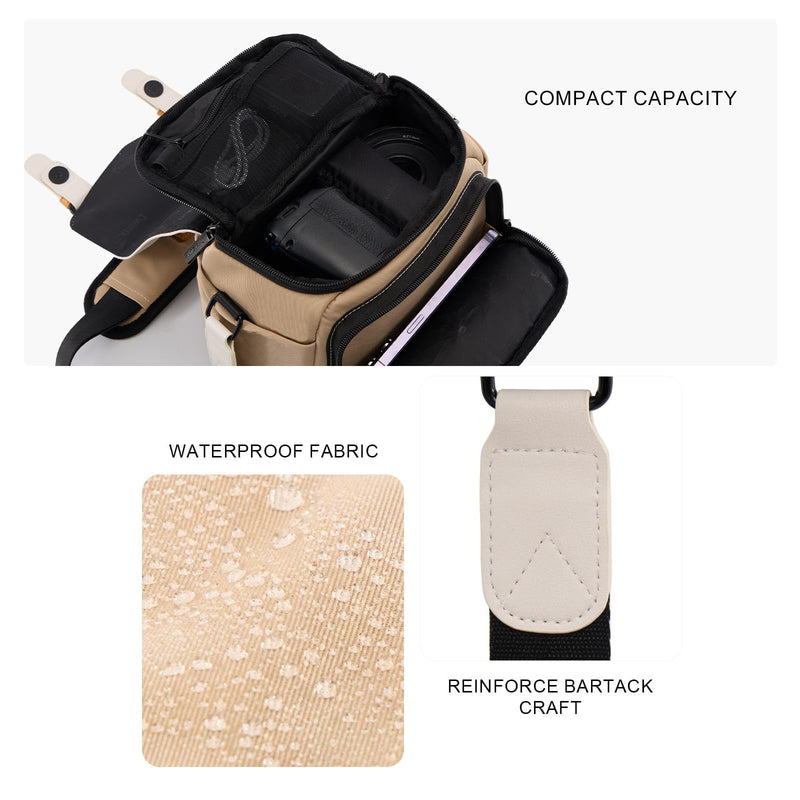 Cwatcun Compact Camera Sling Bag, Small Crossbody Case with Tripod Holder | Camera Messenger Bag, Photography Bag for Canon, Nikon, Sony, Fuji DSLR/SLR/Mirrorless, Lens.Fits 1DSLR+1lens White S